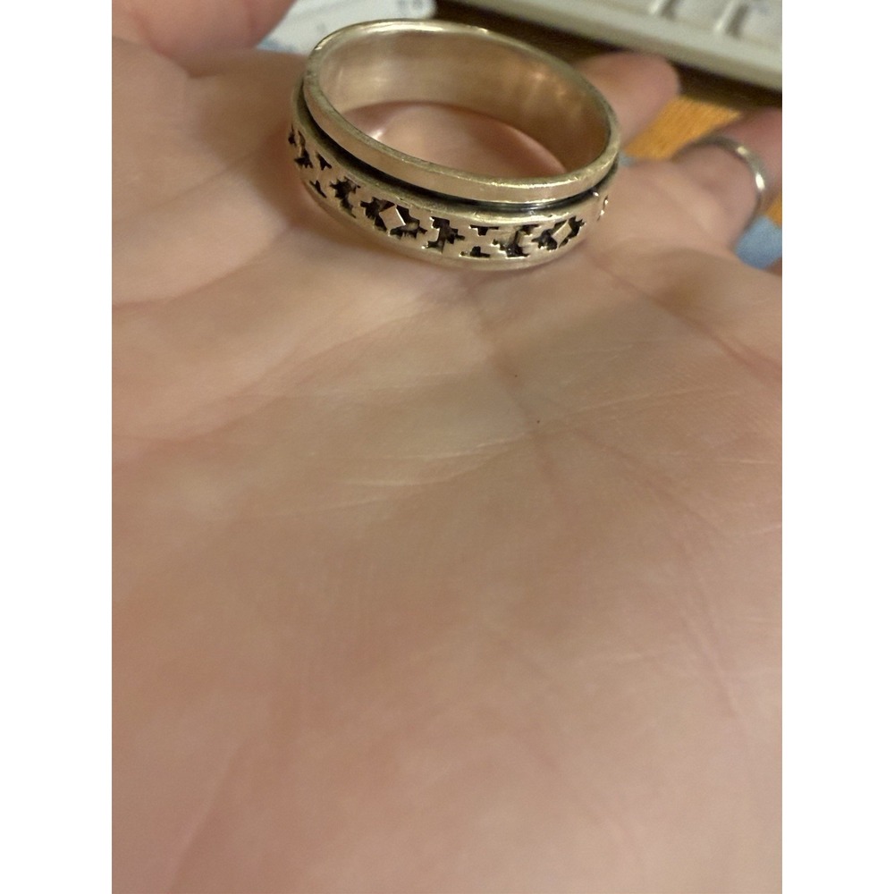 Sterling Silver 925 Tribal Aztec Geometric Spinner Fidget Band Ring Size 12.5